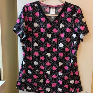 HeartSoul Pink and Black Floral Scrub Top